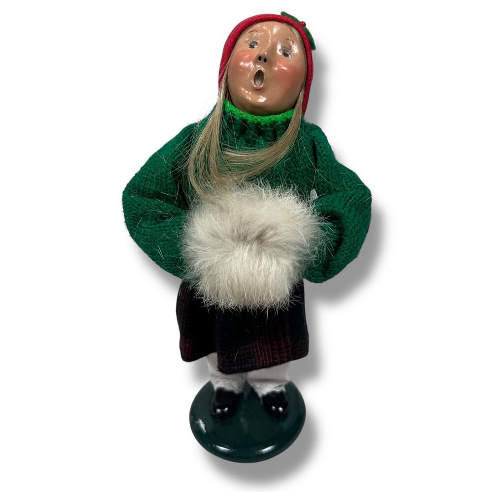 Vintage Byers Choice Carolers Woman White Fur Muff Figurine Limited 100 Signed
